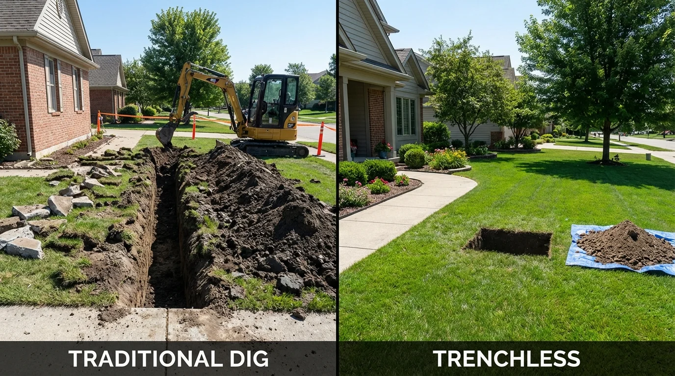 Trenchless sewer repair with minimal yard damage versus traditional excavation in Kearney, NE